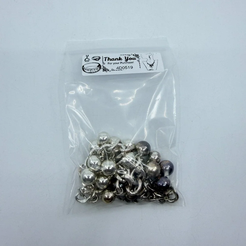 Silver Tone Ball Charm Fringe Chain Necklace Chunky Y2K Statement Jewelry Gift